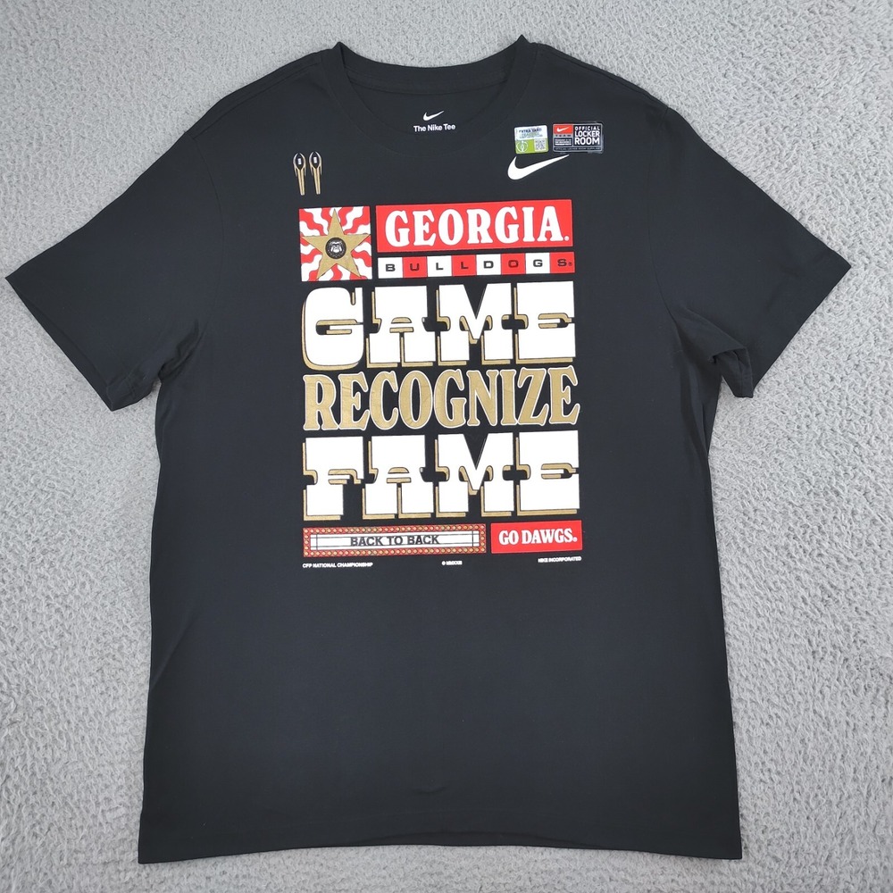 Nike Georgia Bulldogs T Shirt Mens Large Black Nike Tee Back to Back National Ch
